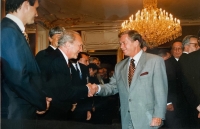 Diplomats meeting with President Václav Havel at Prague Castle, 1995. The President greets everyone and photographs are then sent to all those involved