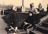 Libor Ovečka on the right with his brother and sister / Prague Švermův most / 1957