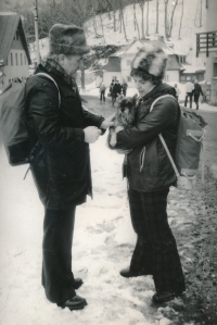 With husband Karel and schnauzer Nona, 1983