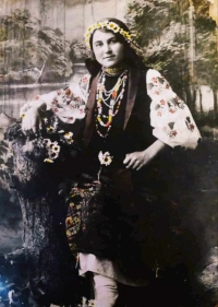 Viktoriya Honcharenko's grandmother Yevdokiia Sobol (born in 1918) as a student at the Sloviansk Pedagogical Tekhnikum 
