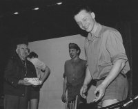 Václav Marhoul (right) in Sklep Theatre during Jaroslav Foglar's 80th birthday party (left), 1987