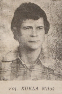 Vojín Miloš Kukla postřelený 27. listopadu 1979 nedaleko areálu výcvikového praporu Zadní Chodov