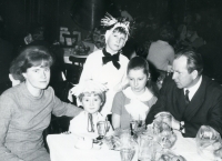 Masquerade ball at the Vítkovice Ironworks factory hotel in 1970, right to left: Antonie Tichopádová, youngest daughter Hana, son Luboš, older daughter Vladimíra and husband Luboš