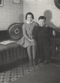 With sister Hana, c. 1956