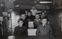 In the Rudolfov primary school (in the bench on the left)