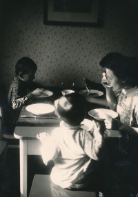 Ondřej Vaculík (left) with his brother Jan and mother Maria Vaculíková, Holešovice, 1962