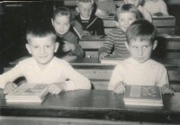 Josef Vozáb (front left) during the first day of school, 1961