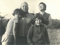 A trip to Kozí hřbety (Goat's Back), the witness on the right, with her mother, grandmother Julia and sister, 1960