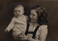 With sister Ruth, at home in Ostrava before leaving for Trojanovice, 1943