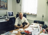 In the office of the bakery in Dolní Benešov, which he founded in 1991. Photographed around 2005