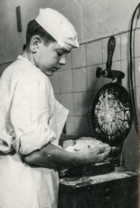 Bakery apprentice Arnošt Obrusník in 1954