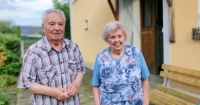 Jiří Stehlík with his wife Hana in front of their house in Frýdlant in August 2023