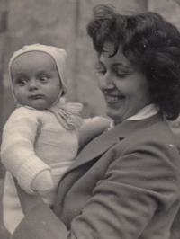 Anna Vaňatová with her son Petr after a secret baptism in Žďár near Doksy, 1960