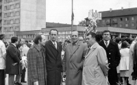 Ladislav Jaworek (right in dark coat) with the management of the Coke Plant of the Czechoslovak Army, Karviná, May 1, 1979