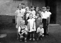 Ladislav Jaworek (in the middle with a child in his arms), Karviná 6, around 1958