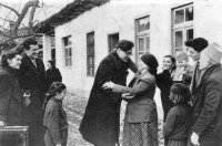 Nuri Sallaku says goodbye to his family before leaving for studies in Prague / Tirana / 1957