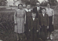 The Pospíchal family, from right: two older sisters, father, mother, in front Miroslav and older brother Josef, ca. 1942