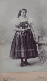 Young girl in Jihlava holiday costume 1850-1900