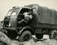 Antonín Najser as an army driver of Tatra T-805 in Záluží near Most in 1958