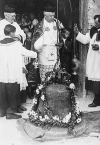 Ceremonial blessing of the returned bell in Slavkov sometime between 1945-1951