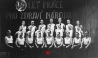 Sokol organization in Kutná Hora, 1940s, Adolf Mašek, chief in the middle, marked with a star