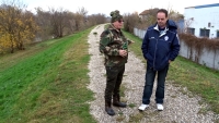 Štefan Uher with Jiří Barteček on the border with Austria on the banks of the Morava River, Záhorská Ves, 2019