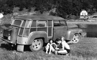 A wood gas car in the 1950s. Pictured here is a car belonging to the brother of Ludvík Procházka's grandfather. The grandfather had a similar car until the 1960s and used it to go mushroom picking in the woods.