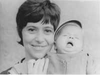 Věra Vitková (Říčařová) with her son David, 1973, Hradec Králové