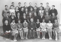 Ondřej Čapek (third from left, top row) in high school graduation photo, 1964