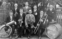 The Hať music society. Father Josef Matuška in the top row, third from the left, with trumpet in 1927