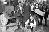 Father Josef Matuška with his accordion and colleagues in Kiel harbour in 1940