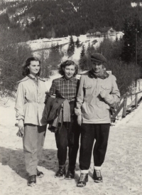 Drahomíra Ševčíková - on the photo in the middle, with her friends Milka and Laco, holiday in Montenegro, 1949