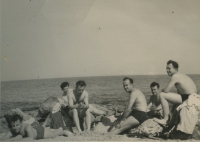 A moment of rest on the seashore in Busan, South Korea 1954