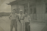 In front of the Peace Pagoda in Panmunjon, where the armistice was signed in 1953