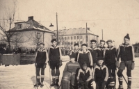 Josef Sedlák as goal keeper of the school hockey team