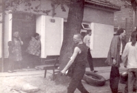 Amsterdam squatters and leftist radicals The Ex bring out their apparatus in Křepice near Brno and the locals just watch curiously, 1 May 1987