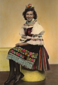 Drahomíra Ševčíková at a ball, Slavic House, Šternberk, 1950