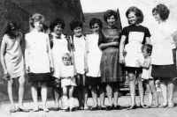 Cecílie Hartošová, third from the right, with her colleagues from the cooperative farm in Kateřinky, where she worked. Probably around 1970