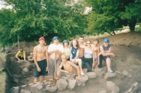 Archaeological fieldwork on the banks of the Kalmius River, Starobeshiv district. Oleksandra is second from the right, 1999