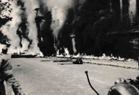 Road in Desná in the Jizera Mountains after the explosion of a Russian tank on August 21, 1968
