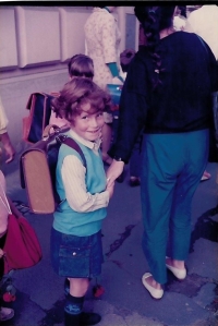 Daughter Běta goes to school for the first time, Prague 1985