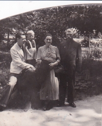 A family photo. From left to right: father Volodymyr, Yurii Storozhynskyi, grandmother Pavlina, and grandfather Leon. Brody, autumn 1943