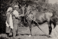 Mum and brother Albert with their horse Hanka in 1956