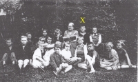 Class photo, Bohuslav to the right of the teacher, school year 1953-1954