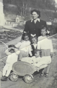 Antonie Šulistová's mother with her five daughters, Antonie is far right, 1950