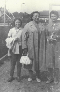 With youngest sister Jana and mother at the Země Živitelka expo in České Budějovice, 1973