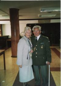 Jaromír Jarmara accompanied by the president of the Confederation of political prisons Mrs. Naděžda Kvapilová