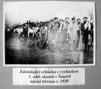 Zakládající schůzka s vycházkou 1. oddílu Šenov v březnu 1939