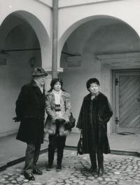 Miloslav souček with a harmonica his sister and niece in the 80s