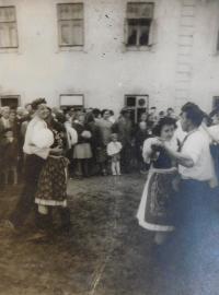 Erich Böhm at harvest festival in Domašov, probably in 1952